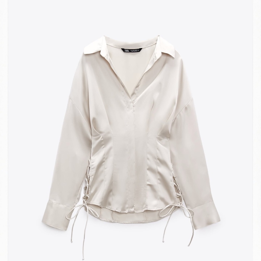 Fitted satin effect drawstring blouse